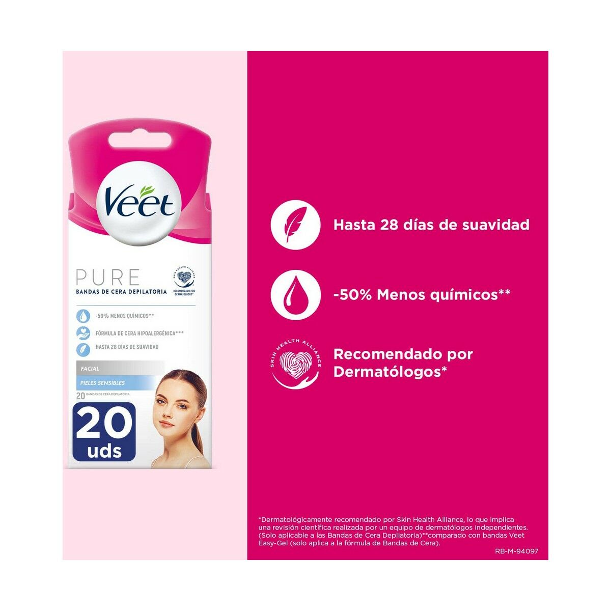 Bandas Depilatorias Faciales Veet Piel Sensible 20 Unidades - Imagen 2