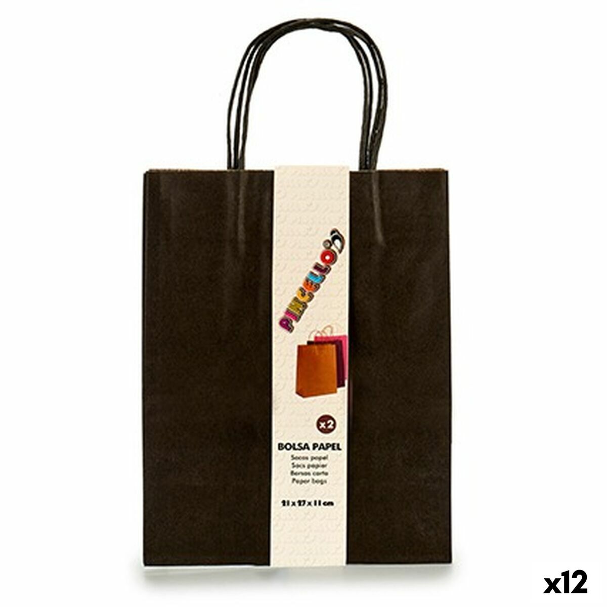 Set de Bolsas Pincello Negro 11 x 36 x 21 cm Papel (12 Unidades)