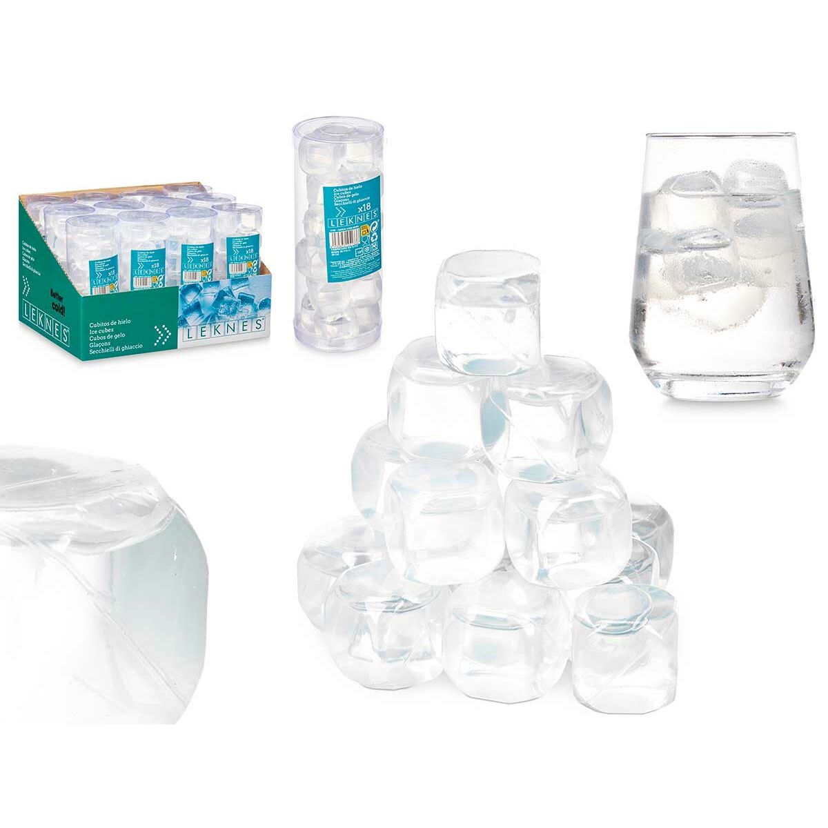 Cubitos refrigerantes reutilizables Leknes Transparente Polietileno Agua destilada 6,5 x 16 x 6,5 cm 18 Piezas (12 Unidades) - Imagen 3