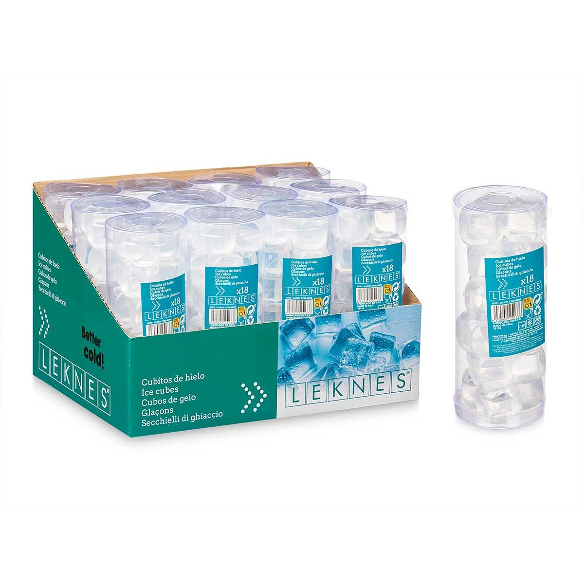 Cubitos refrigerantes reutilizables Leknes Transparente Polietileno Agua destilada 6,5 x 16 x 6,5 cm 18 Piezas (12 Unidades) - Imagen 4