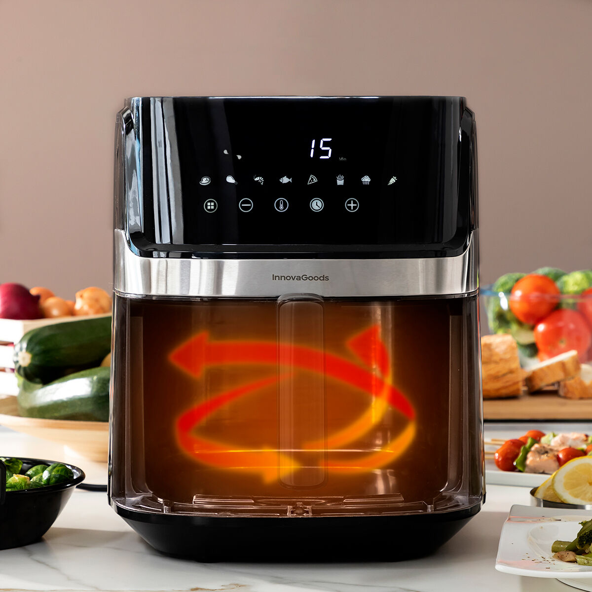 Freidora de Aire InnovaGoods Fryinn View 6500 Negro 1700 W 6,5 L Acero Inoxidable - Imagen 2