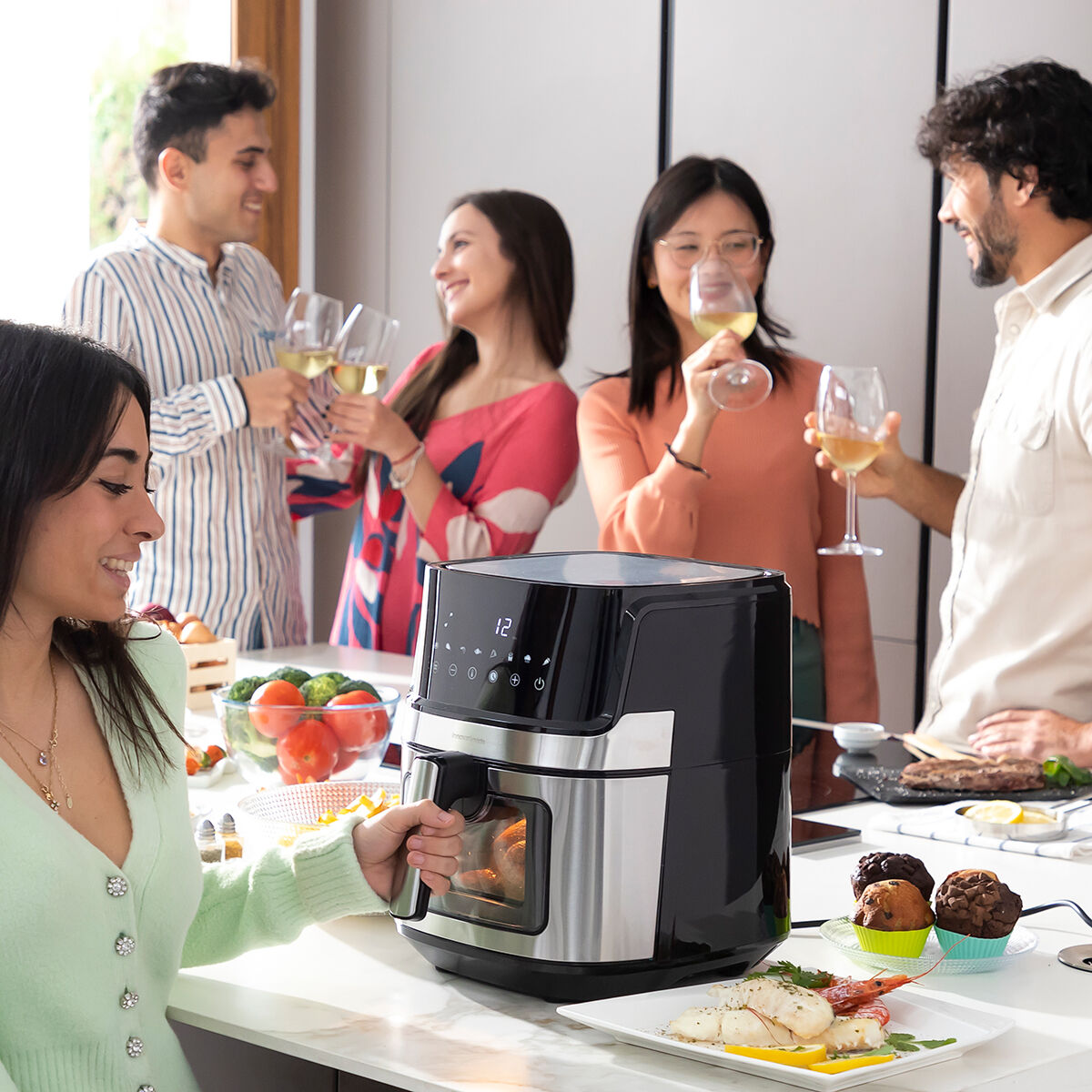 Freidora de Aire InnovaGoods Fryinn View 6500 Negro 1700 W 6,5 L Acero Inoxidable - Imagen 3